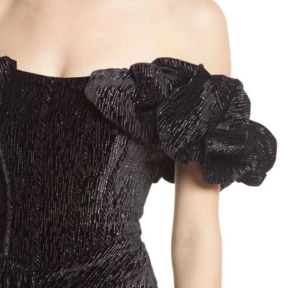 Lavish Alice Off Shoulder Corset Bodice Velvet Diamante Mini Dress Black Size 6 - Picture 3 of 12